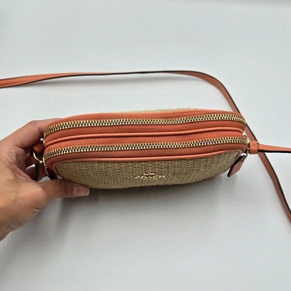 Coach Crossbody Straw Purse, Top Zip Closure, Adjustable Strap, Small - Picture 3 of 8